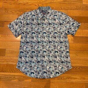 Robert Graham Shirt Mens L Blue Artsy Skull Print Short Sleeve Button Up AOP
